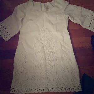 eci New York White Cotton Eyelet Dress